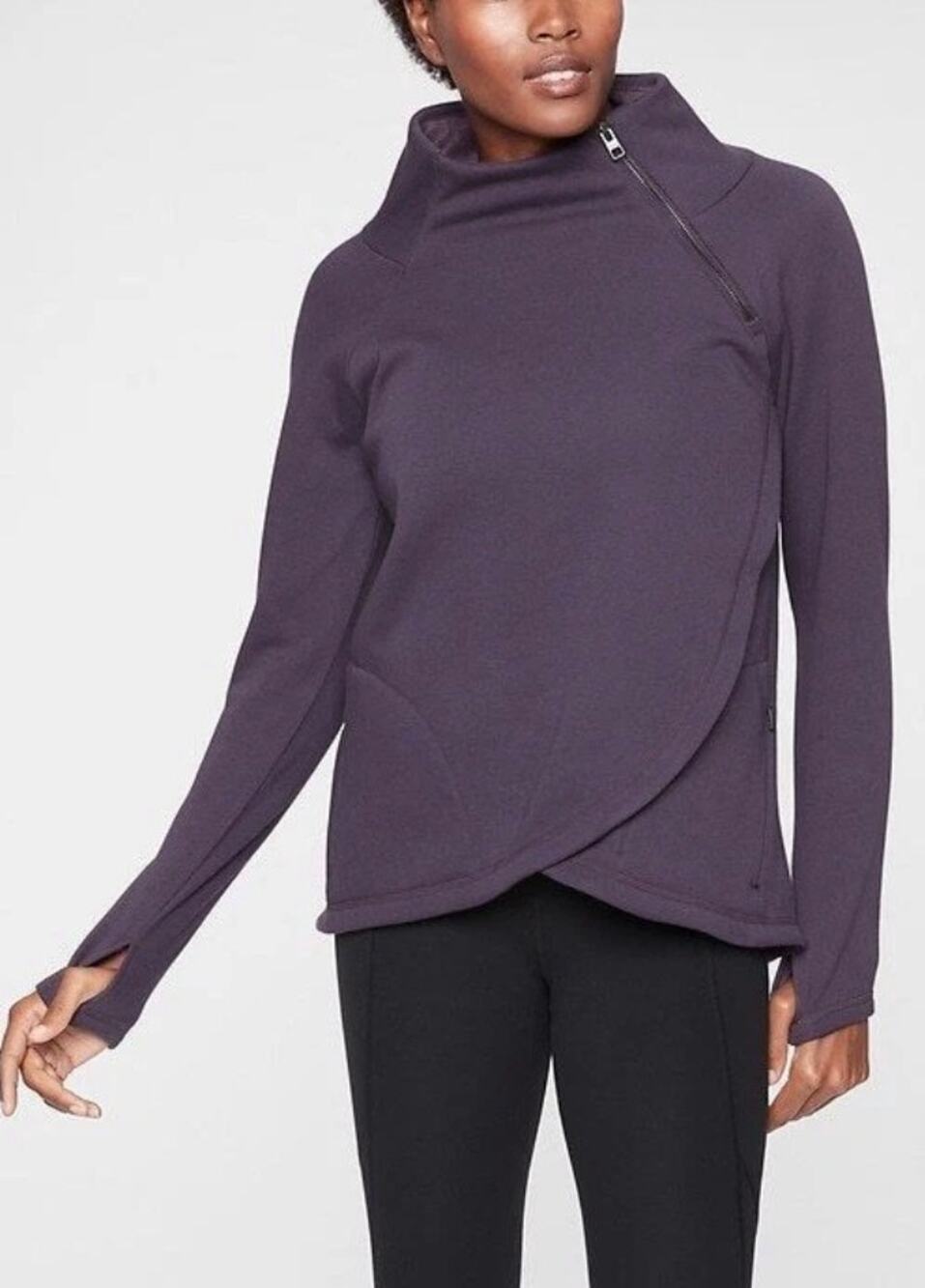 Athleta Cozy Karma Asym CYA Pullover, Plum SIZE Small Gym Yoga Workout